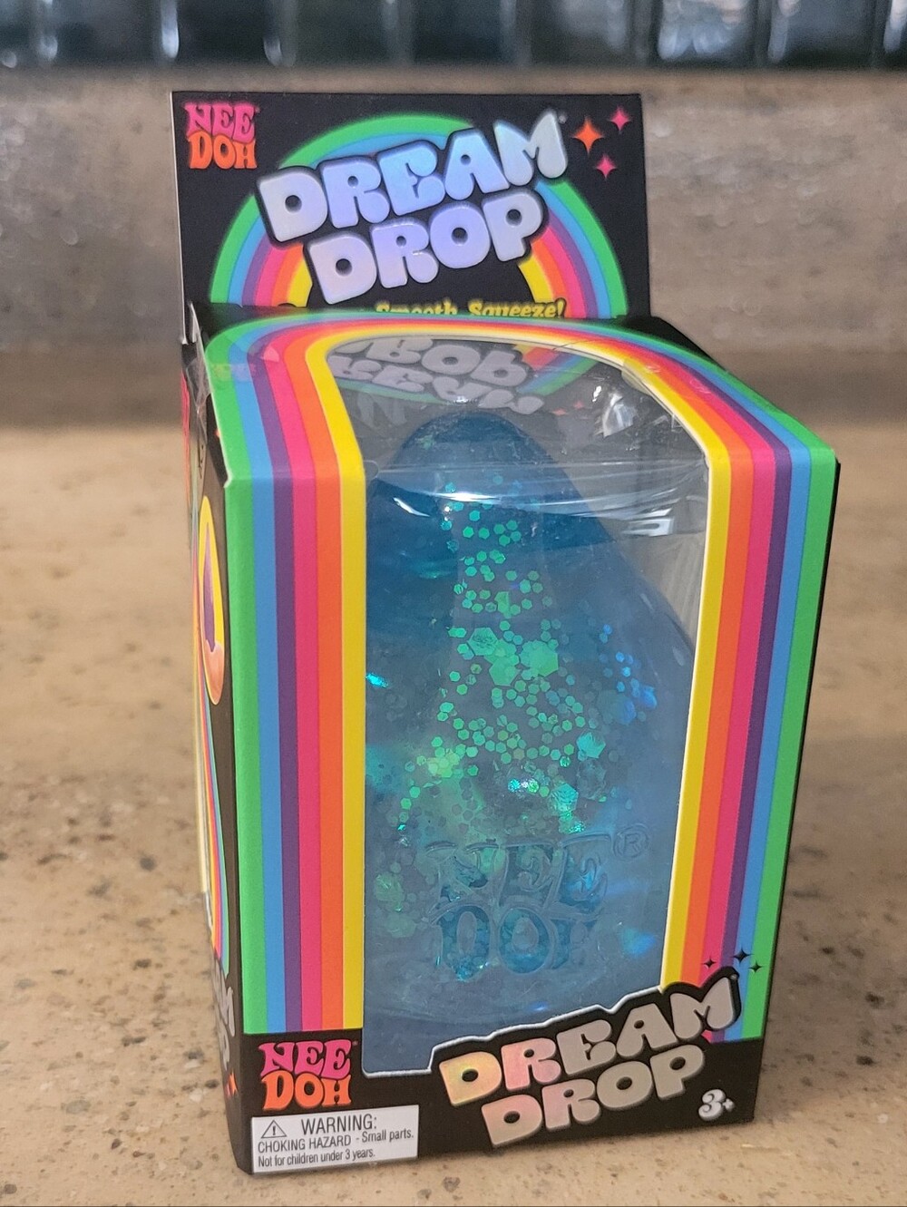 NeeDoh Dream Drop Blue Glitter Squishy Toy w/ Display Stand Authentic Schylling